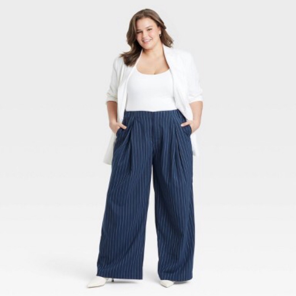 a new day Women's Wide Leg Pants - Navy Pinstripe